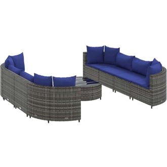 vidaXL Vidaxl - Set Divano da Giardino 9 pz con Cuscini Grigio in Polyrattan