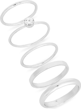 Nordstrom Rack Set of 5 Oval Cubic Zirconia Rings in Clear- Silver at Nordstrom Rack, Size Medium/large