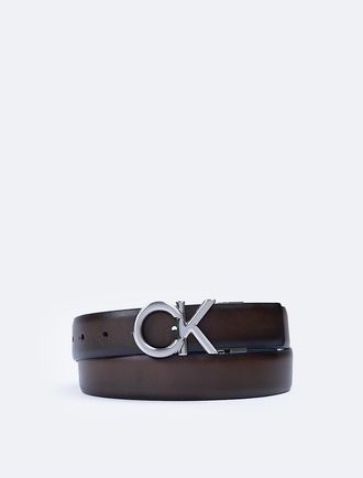 Calvin Klein Mens CK Logo Plaque Reversible Dress Belt - Black - XL