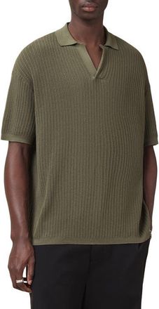 AllSaints Thoma Short Sleeve Polo in Khaki Green at Nordstrom, Size Large