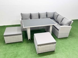 Fimous Outdoor Garden Furniture Sets 8 Seater Wicker Rattan Corner Sofa Set in Light Grey