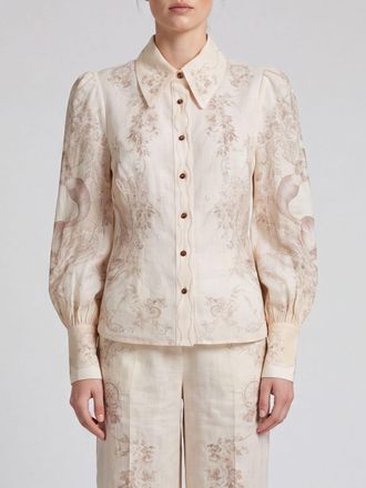 Zimmermann Floral-Print Ramie Shirt with Balloon Sleeves and Pointed Collar