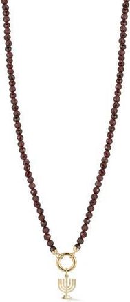 Ember Fine Jewelry 14K Yellow Gold Menorah Charm Beaded Necklace in Gold/dark Red at Nordstrom Rack