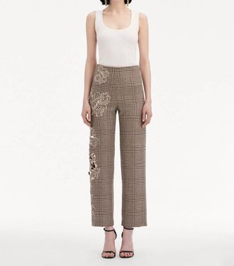 Oscar De La Renta Peony Guipure Appliqu&eacute; Plaid Pant In Cocoa Multi