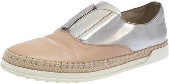 Tod's Tods Beige/silver Leather Francesina Slip On Espadrille Sneakers