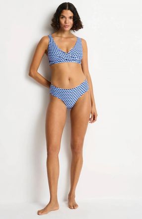 Sea Level Australia Solara Mid Rise Bikini Bottom In Geometric Blue