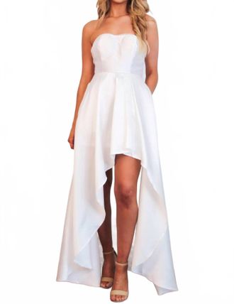 Maniju Ryleigh Pearl Detail Satin High Low Maxi Dress In White