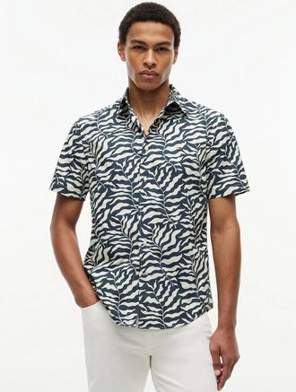 Tommy Hilfiger Mens Tommy Hilfiger Papertouch Palm Mens Short Sleeve Shirt - Black/Allover - Black Allover - Size: 38/Regular