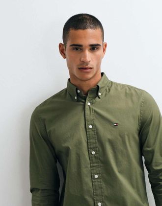 Tommy Hilfiger camicia in popeline color kaki-Verde