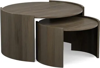 Simpli Home Robin Solid Mango Wood 32In Round Contemporary 2Pc Nesting Table