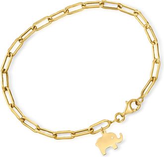 Canaria Canaria 10kt Yellow Gold Elephant Charm Paper Clip Link Bracelet
