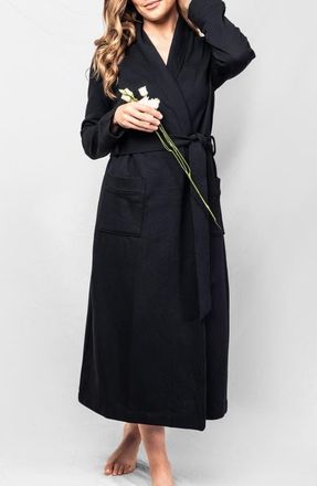 Petite Plume Ophelia Pima Cotton Matelassé Robe in Black at Nordstrom, Size X-Large