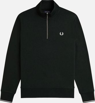 Fred Perry Mens Fred Perry Half Zip Sweatshirt Night Green/Snow White - Black - Size: 38