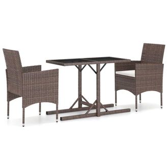 Berkfield Home 3 Piece Garden Dining Set Poly Rattan & Tempered Glass Brown