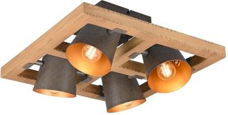 Trio Plaf&oacute;n Cuadrado 4 Focos Regulables Madera Y Metal Niquelado Lighting