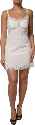Dolce & Gabbana Womens Lace Trimmed Slip Dress - White Silk - Size EU 40 (Womens)