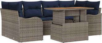 vidaXL Set Divano Da Giardino 7 Pz Grigio E Blu Navy Vidaxl