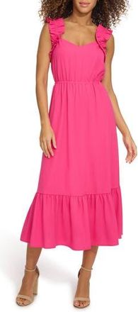 Kensie Ruffle Sleeveless Fit & Flare Midi Dress in Hot Pink at Nordstrom Rack, Size 16