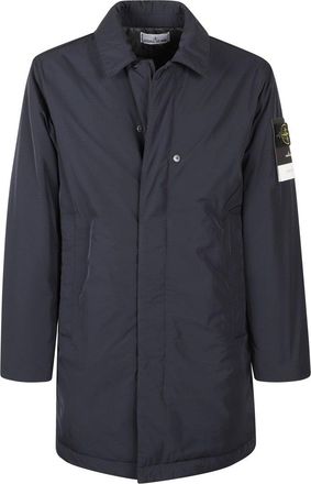 Stone Island Relaxed-Fit Blue Coat With Button Closure And Signature Logo Patch
