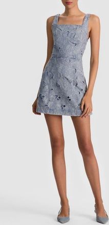 Alice & Olivia Maryann Embroidered Floral Eyelet Denim Dress in Rockstar Blue at Nordstrom, Size 10