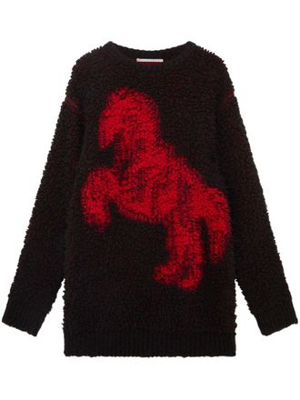 Stella McCartney Pixel Horse jaquard wool jumper - women - Alpaca Wool/Wool - 42 - Black