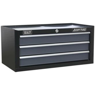 Loops 605 x 310 x 275mm BLACK 3 Drawer MID-BOX Tool Chest Lockable Storage Cabinet