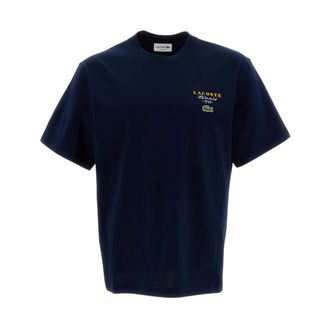 Lacoste Jersey T-shirt met geborduurd tennisaccent - Heren - Tops - Blauw - Maat: 2XL Jersey