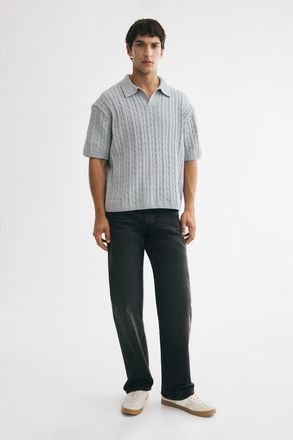 H&M Relaxed-fit Cable-knit Polo Shirt in Dusty Gray at Nordstrom, Size X-Small