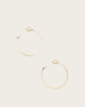 AllSaints Brass Hazel Pearl Hoop Earrings, Size: One Size