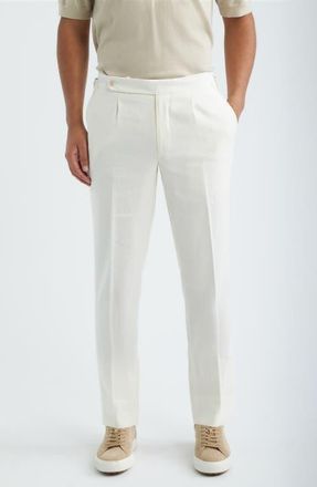 Jack Victor Parma Pleated Linen & Cotton Stretch Twill Dress Pants in Ecru at Nordstrom, Size 33