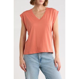 Nordstrom V-Neck Pima Cotton T-Shirt in Coral Apricot at Nordstrom Rack, Size Xx-Small