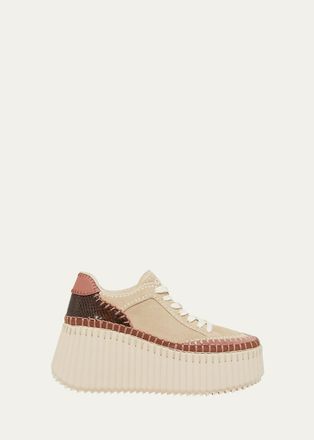Chlo&eacute; Nama Mixed Leather Stitch Platform Sneakers