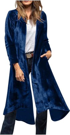 Generic Mrat Womens Velvet Maxi Cardigans Oversized Coat Open Front Kimono Jackets Ladies Elegant Trench Coats Windproof Lightweight Longline Blazer Lapel Car