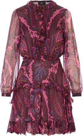 Etro Jurk met ruches van zijde - Dames - Jurken - Roze - Maat: 2XS Zijde