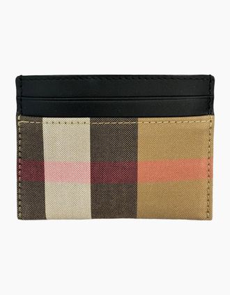 Burberry Womens Burberry Leather & Canvas Classic Check Card Holder - Black