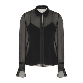 Gucci Leren Zijden Georgette Blouse - Dames - Overhemden - Zwart - M - Katoen - Overhemden
