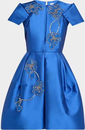 Dice Kayek Floral Embroidered Pleated Mini Dress