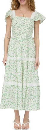 August Sky Tiered Midi Dress in Green Multi at Nordstrom Rack, Size Medium