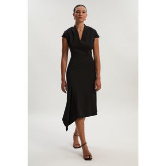 Karen Millen Asymmetric Front Tailored Midi Dress in Black at Nordstrom, Size 4P