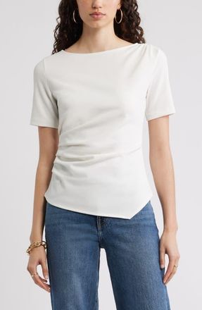 Nordstrom Asymmetric Gathered Tee in Ivory Tofu at Nordstrom, Size Xx-Small