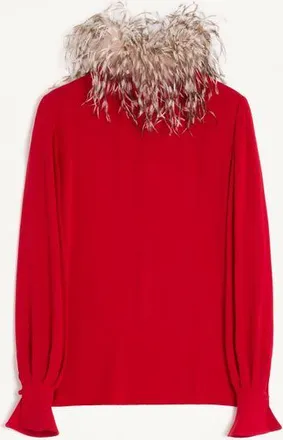 Valentino Top In Georgette Con Piume Donna PARIS/MARRONE 44