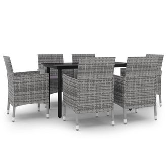 vidaXL Set Comedor De Jard&iacute;n 7 Pzas Y Cojines Rat&aacute;n Sint&eacute;tico Y Vidrio Vidaxl