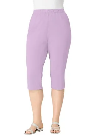 Roaman's Plus Size Soft Knit Relaxed Pull-On Capri Pant in Pale Lavender at Nordstrom, Size Medium