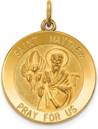 Diamond2Deal 14k Yellow Gold and Satin Solid Saint Matthew Medal Round Pendant