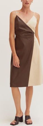 Crescent Mixed Media Wrap Midi Dress in Brown/bone at Nordstrom, Size X-Small