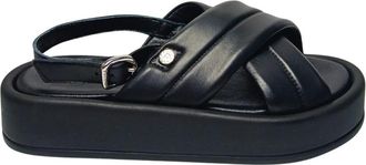 Pollini Schoenen, Dames, Zwart, 40 EU, Leer, Platte Sandalen