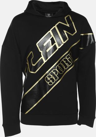 Plein Sport Plein Sport Black/gold Jersey Logo Print Hooded Sweatshirt