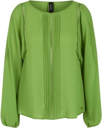 Marc Cain Blouse met kant en pintucks - Dames - Blouses & Shirts - Groen - Maat: M Poliester