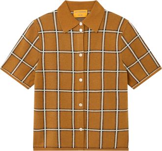Guest In Residence Boxy Cropped Picnic Plaid Shirt with Classic Collar