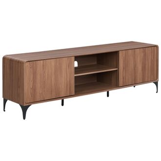 Beliani Mueble Tv Moderno Con Puertas Gesti&oacute;n De Cables Patas De Metal Mdf Marr&oacute;n Oscuro Cowell